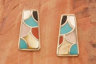 Zuni Indian Jewelry - Genuine Gemstones Sterling Silver Post Earrings